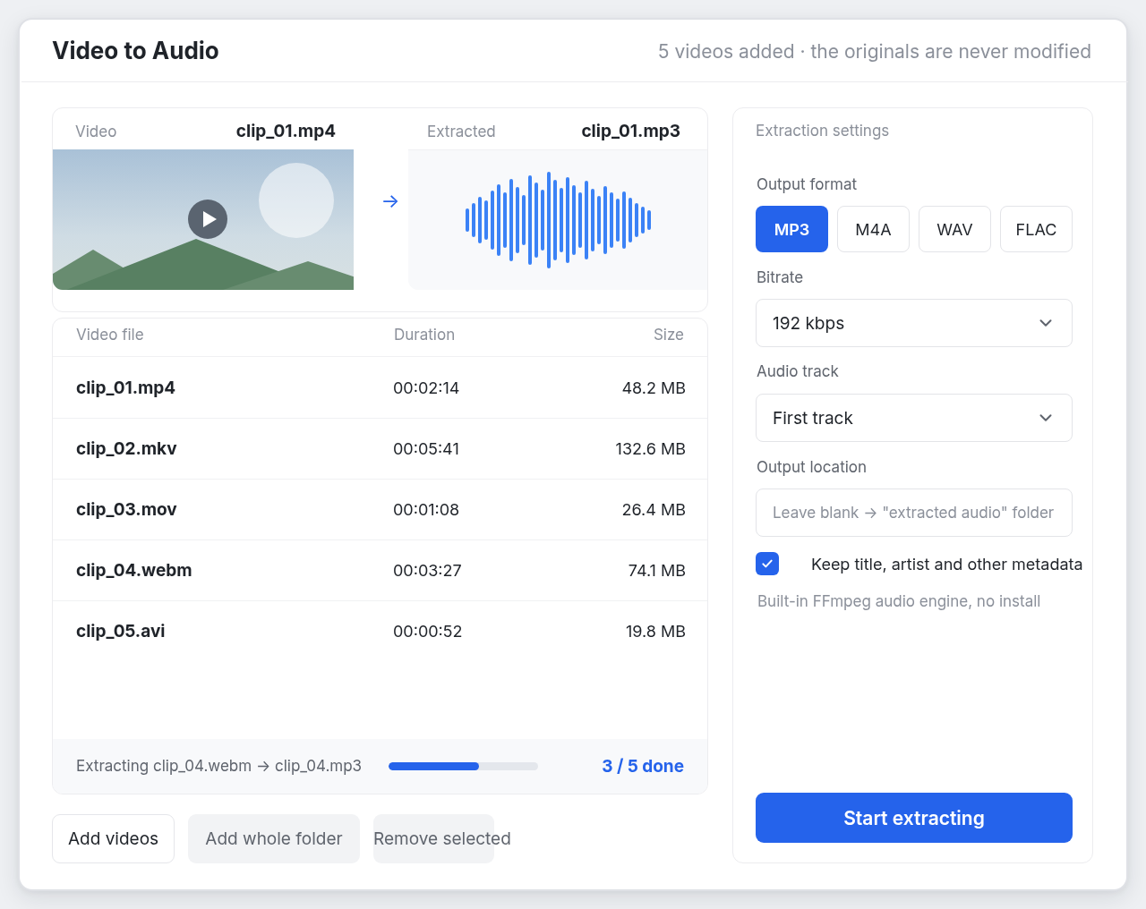 Video to Audio desktop app on Windows